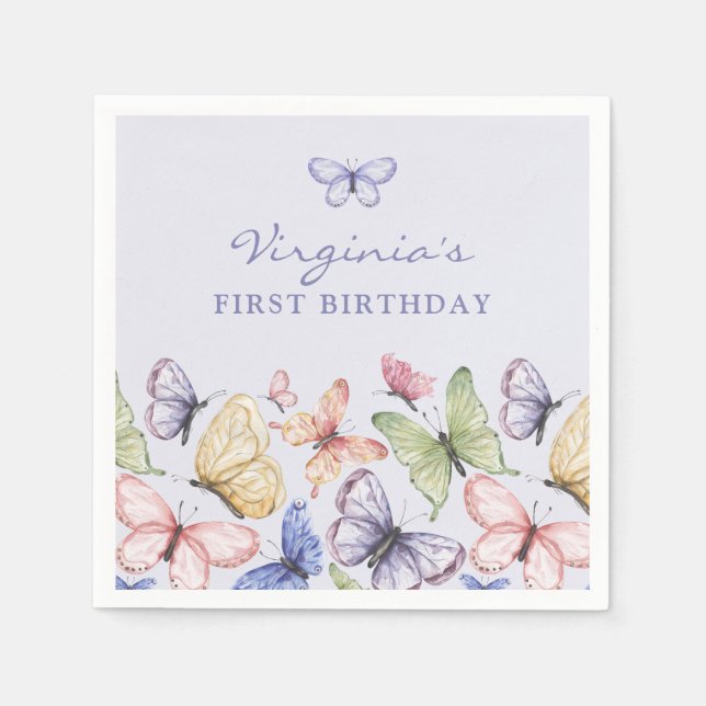 Servilleta De Papel Cumpleaños de Mariposa Morada (Anverso)