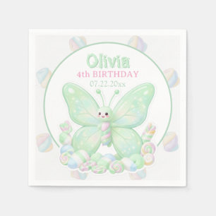 Servilleta De Papel Cumpleaños de Mariposa Verde Menta