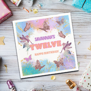 Servilleta De Papel Cumpleaños de Mariposas Hada Dorado Brillo 12