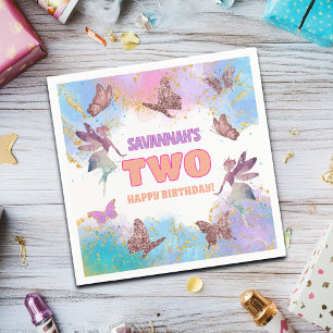 Servilleta De Papel Cumpleaños de Mariposas Hada Dorado Brillo 2