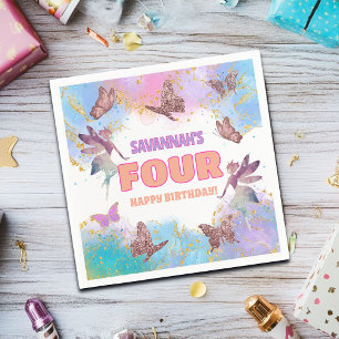 Servilleta De Papel Cumpleaños de Mariposas Hada Dorado Brillo 4
