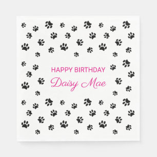 Servilleta De Papel Cumpleaños de mascota con huellas de patas negras