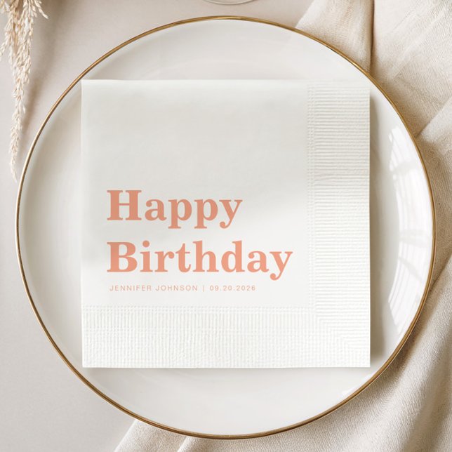 Servilleta De Papel Cumpleaños de melocotón simple moderno (Modern Simple Peach Birthday Napkins)