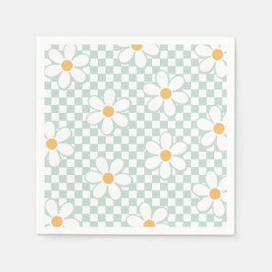 Servilleta De Papel Cumpleaños de menta Retro Checker Daisy