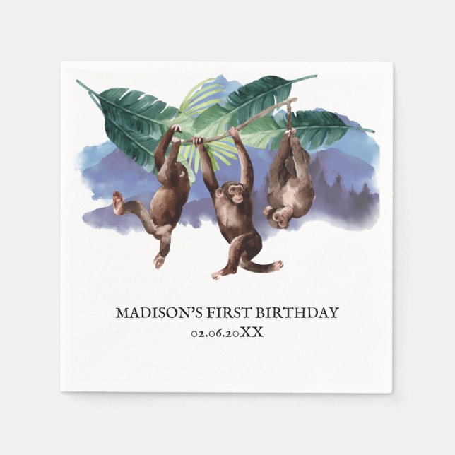 Servilleta De Papel Cumpleaños de Mono Woodland Personalizado (Anverso)