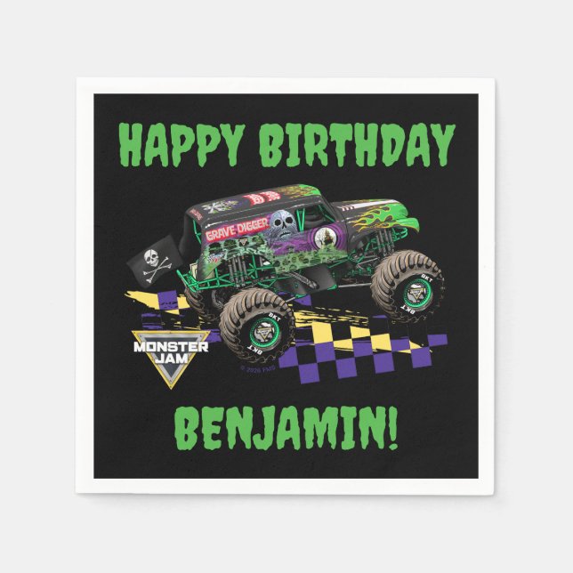 Servilleta De Papel Cumpleaños de Monster Jam Grave Digger (Anverso)