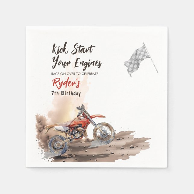 Servilleta De Papel Cumpleaños de moto de cross de cualquier edad (Anverso)