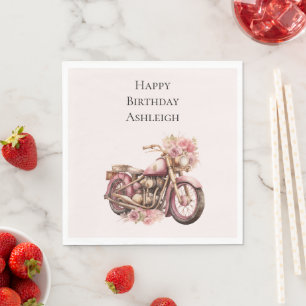 Servilleta De Papel Cumpleaños de motocicleta floral rosa