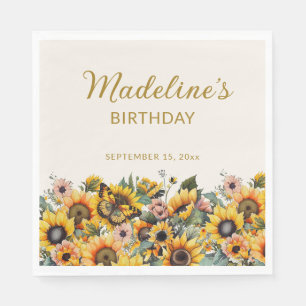 Servilleta De Papel Cumpleaños de mujer girasoles mariposa