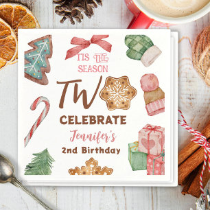 Servilleta De Papel Cumpleaños de Navidad 2 niña Rosa Fiesta de Invier