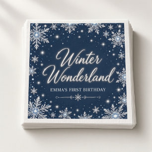 Servilleta De Papel Cumpleaños de Navy Silver Winter Wonderland