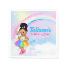 Cumpleaños de niña con afro pompones de arcoíris p