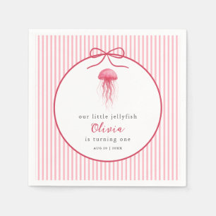 Servilleta De Papel Cumpleaños de niña con aguamarina y lazo rosa 1er