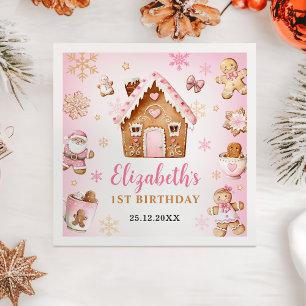 Servilleta De Papel Cumpleaños de niña con casa de jengibre adorable
