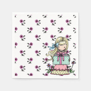 Servilleta De Papel Cumpleaños de niña con flores rosadas