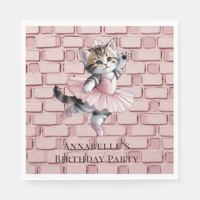 Servilleta De Papel Cumpleaños de niña con gatito bailarín (Anverso)