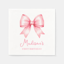 Servilleta De Papel Cumpleaños de niña con lazo rosa lindo