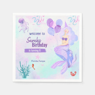Servilleta De Papel cumpleaños de niña con tema personalizado de siren