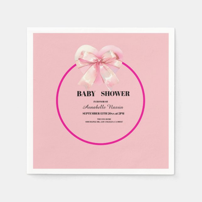 Servilleta De Papel Cumpleaños de Niña Coquette Pink Bow Ribbon (Anverso)