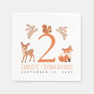 Servilleta De Papel Cumpleaños de niña de dos años con animales del bo