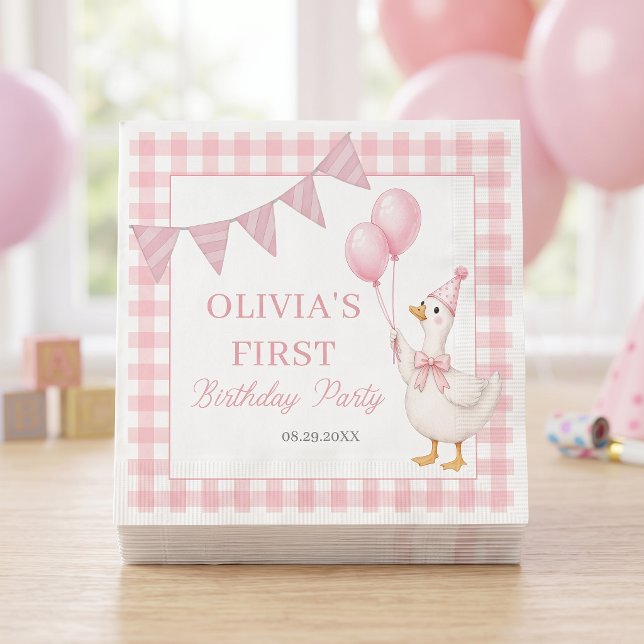 Servilleta De Papel Cumpleaños de niña de Gingham Rosa Silly Goose (Subido por el creador)