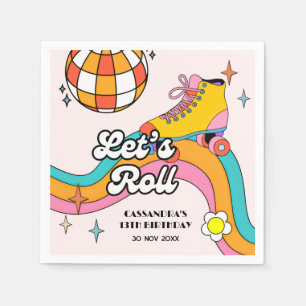 Servilleta De Papel Cumpleaños de niña de patinaje retro Let's Roll 