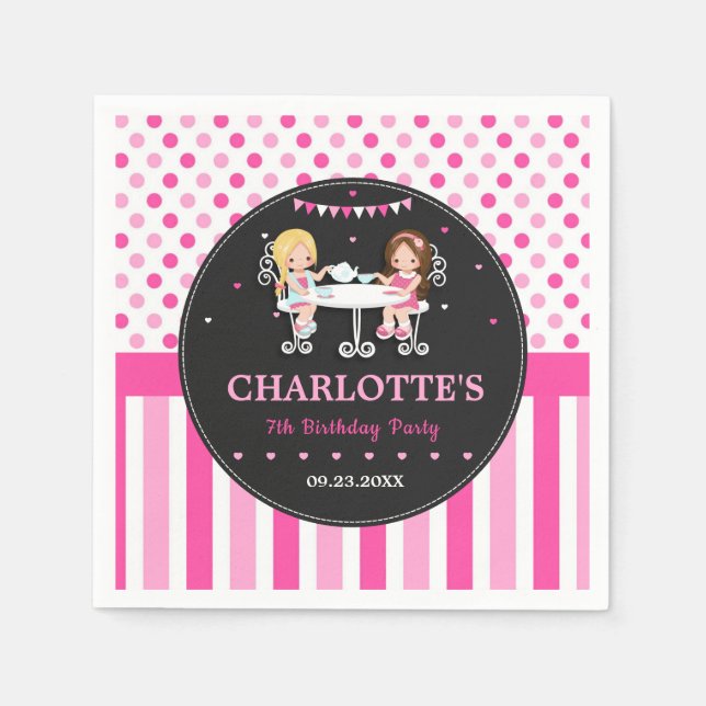 Servilleta De Papel Cumpleaños de niña de té lindo rosa (Anverso)