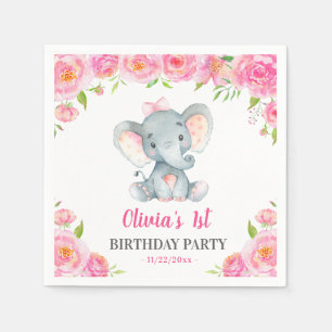 Servilleta De Papel Cumpleaños de niña elefante 1er 2do Cumpleaños Lit