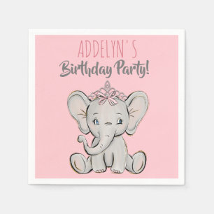 Servilleta De Papel Cumpleaños de niña elefante princesa rosa linda