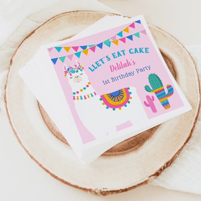 Servilleta De Papel Cumpleaños de niña fiesta de llamas rosadas (Subido por el creador)