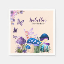 Cumpleaños de niña hada hongo mariposa púrpura