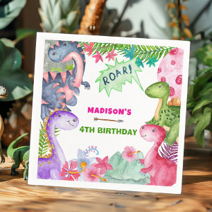 Servilleta De Papel Cumpleaños de niña linda dinosaurio 4 años