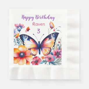 Servilleta De Papel Cumpleaños de niña Mariposa entre flores 