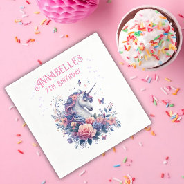 Servilleta De Papel Cumpleaños de niña unicornio mágico rosa púrpura 
