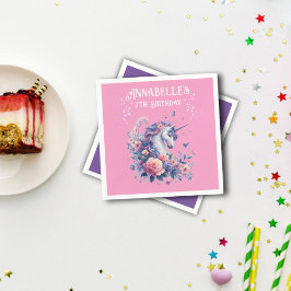Servilleta De Papel Cumpleaños de niña Unicornio Mágico Rosa Purpura 