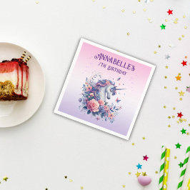 Servilleta De Papel Cumpleaños de niña unicornio mágico rosa púrpura 