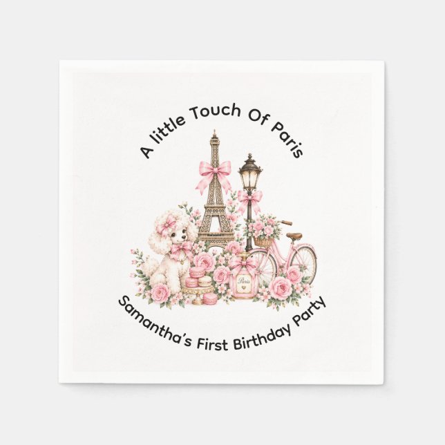 Servilleta De Papel Cumpleaños de niñas con Un Toque de París (Anverso)