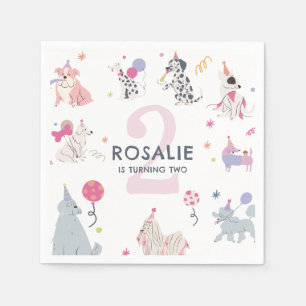 Servilleta De Papel Cumpleaños de niñas lindas con perro pastel Let's