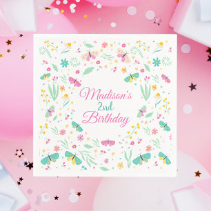 Servilleta De Papel Cumpleaños de niñas mariposas jardín caprichoso bl