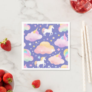 Servilleta De Papel Cumpleaños de niñas unicornio arcoíris lindo púrpu