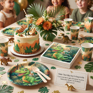 Servilleta De Papel Cumpleaños de niño con dinosaurios lindos que ruge