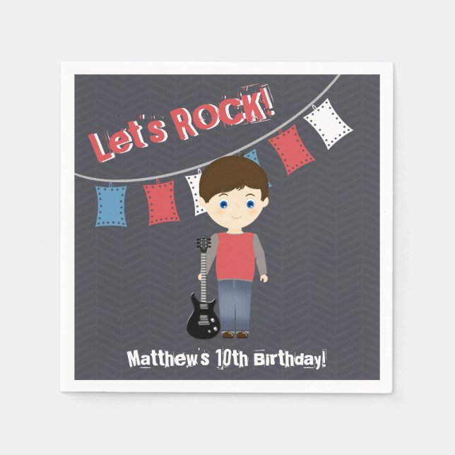 Servilleta De Papel Cumpleaños de Niño Estrella de Rock (Anverso)