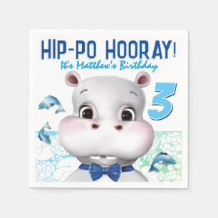 Servilleta De Papel Cumpleaños de Niño Hipopótamo Pez Azul