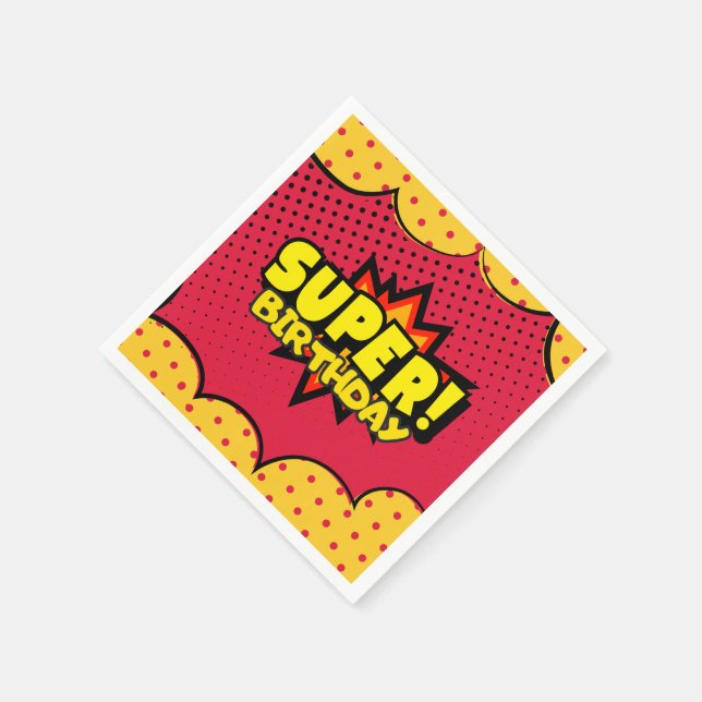 Servilleta De Papel Cumpleaños de niño superhéroe de cómic  (Borde)