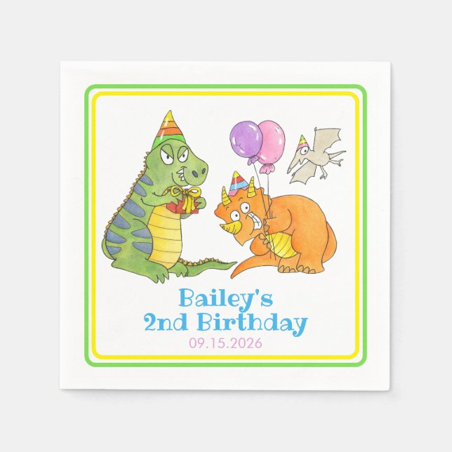 Servilleta De Papel Cumpleaños de niños con dinosaurios de dibujos ani (Anverso)