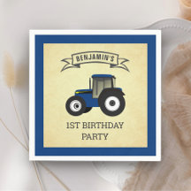 Cumpleaños de niños con tractor azul de granja