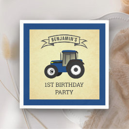 Servilleta De Papel Cumpleaños de niños con tractor azul de granja
