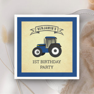Servilleta De Papel Cumpleaños de niños con tractor azul de granja