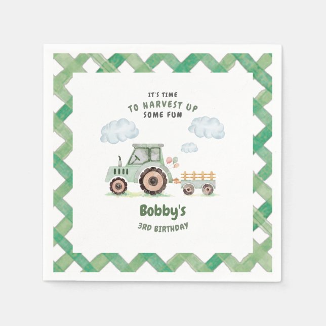 Servilleta De Papel Cumpleaños de niños de cualquier edad con tractor  (Anverso)