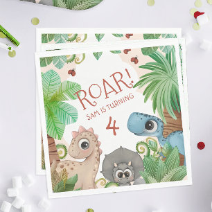 Servilleta De Papel Cumpleaños de niños dinosaurio 4 años